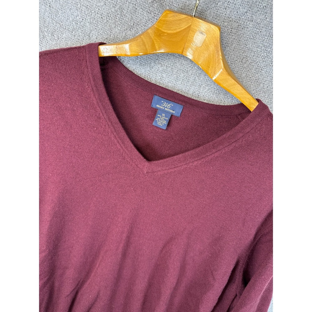 Brooks Brothers 346 Merino Wool Blend V Neck Sweater Mens‎ XL Burgundy Academia